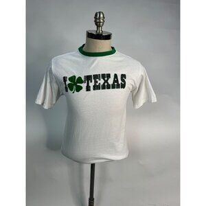Vintage St. Patrick's XL White Tee With Green Clover & Texas Print